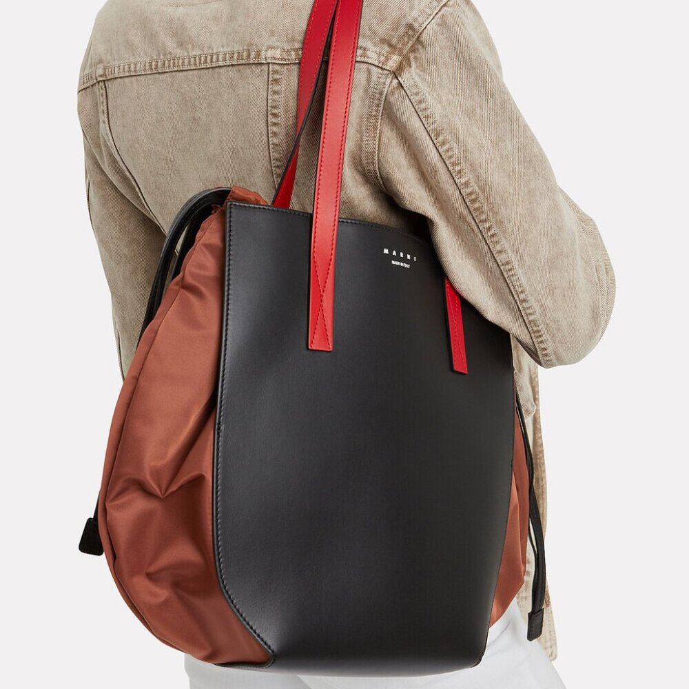 Marni Leather Drawstring Tote Bag